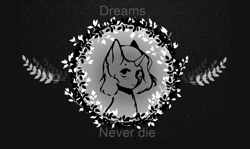 Size: 2500x1493 | Tagged: safe, artist:reterica, derpibooru import, oc, oc:moonsonat, pony, black and white, black background, foliage, grayscale, leaves, monochrome, simple background, solo, text, wallpaper