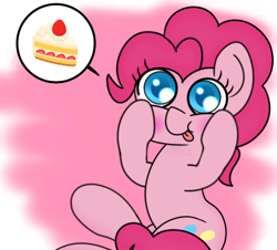 Size: 492x445 | Tagged: dead source, safe, artist:siropony, pinkie pie, earth pony, pony, :p, blushing, cake, colored pupils, cute, diapinkes, food, pictogram, solo, speech bubble, squishy cheeks, tongue out