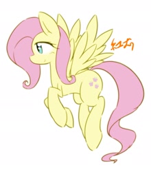Size: 1688x1915 | Tagged: safe, artist:akainu_pony, fluttershy, pegasus, pony, flying, profile, simple background, smiling, solo, spread wings, white background