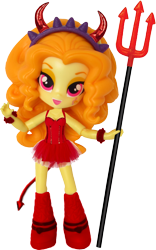 Size: 512x822 | Tagged: safe, artist:whatthehell!?, edit, adagio dazzle, equestria girls, boots, bracelet, clothes, costume, devil, doll, equestria girls minis, halloween, holiday, horn, irl, jewelry, outfit, photo, shoes, tail, toy, trident