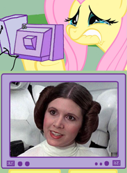 Size: 563x771 | Tagged: safe, fluttershy, pegasus, pony, carrie fisher, crying, exploitable meme, fluttercry, meme, obligatory pony, princess leia, rest in peace, sad, star wars, tv meme