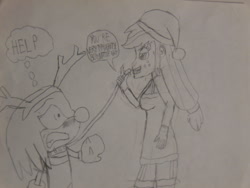 Size: 1024x768 | Tagged: safe, artist:brandonale, applejack, equestria girls, appleknux, breasts, christmas, crack shipping, crossover, crossover shipping, knuckles the echidna, shipping, sonic the hedgehog (series), traditional art