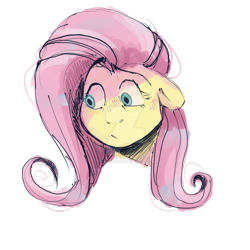 Size: 1024x1024 | Tagged: safe, artist:taylorsketch, fluttershy, pegasus, pony, bust, floppy ears, looking away, portrait, simple background, solo, transparent background, watermark