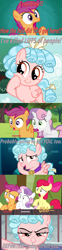 Size: 800x3215 | Tagged: safe, artist:alphamonouryuuken, edit, edited screencap, screencap, apple bloom, cozy glow, scootaloo, sweetie belle, pegasus, pony, appleoosa's most wanted, brotherhooves social, parental glideance, school raze, adorabolical, comic, cozy glow is best facemaker, cozybetes, cute, cutie mark crusaders, door, evil grin, female, filly, foal, grin, inverted mouth, lidded eyes, looking at you, open mouth, pure concentrated unfiltered evil of the utmost potency, pure unfiltered evil, reaction image, screencap comic, shocked, smiling, yugioh abridged