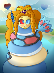 Size: 765x1040 | Tagged: safe, artist:snakeythingy, adagio dazzle, beach, blushing, coils, crossover, dragonair, kaa eyes, massage, milotic, mind control, pokémon, story included