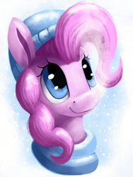 Size: 1200x1600 | Tagged: safe, artist:camyllea, pinkie pie, earth pony, pony, simple background, solo, winter outfit