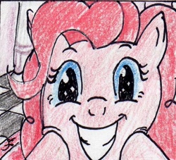 Size: 702x638 | Tagged: safe, artist:40kponyguy, derpibooru exclusive, pinkie pie, earth pony, pony, close-up, excited, grin, reaction image, smiling, solo, traditional art