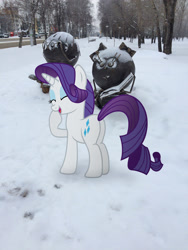 Size: 1377x1836 | Tagged: artist needed, safe, rarity, pony, irl, photo, ponies in real life, snow, solo, winter