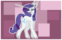 Size: 800x520 | Tagged: safe, artist:kaiserr, rarity, pony, unicorn, female, flat colors, long ears, long horn, mare, smiling, smirk, solo