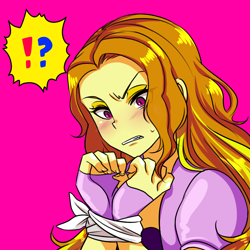 Size: 1000x1000 | Tagged: safe, artist:raika0306, adagio dazzle, equestria girls, rainbow rocks, blushing, bondage, clothes, exclamation point, fingerless gloves, gloves, interrobang, question mark, solo, tied, tied up