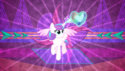 Size: 3840x2160 | Tagged: safe, artist:laszlvfx, artist:osipush, derpibooru import, edit, princess flurry heart, alicorn, pony, crystal heart, female, levitation, magic, mare, older, older flurry heart, raised hoof, smiling, telekinesis, wallpaper, wallpaper edit