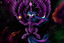 Size: 1200x808 | Tagged: safe, artist:nightshroud, derpibooru import, twilight sparkle, twilight sparkle (alicorn), alicorn, pony, glowing eyes, metal, solo