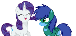 Size: 1384x668 | Tagged: safe, artist:sapphireartemis, rarity, oc, oc:flashy, pegasus, pony, unicorn, eyes closed, female, happy, mare, simple background, transparent background