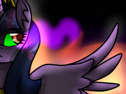 Size: 2400x1800 | Tagged: safe, artist:kikirdcz, derpibooru import, twilight sparkle, twilight sparkle (alicorn), alicorn, pony, dark magic, female, magic, mare, sombra eyes, spread wings, tyrant sparkle, wings