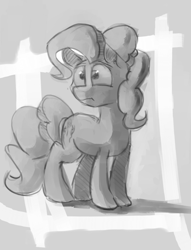 Size: 692x907 | Tagged: safe, artist:post-it, pinkie pie, earth pony, pony, colored sketch, monochrome, painting, sketch, solo