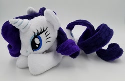 Size: 738x478 | Tagged: safe, artist:lunarchik13, rarity, pony, unicorn, beanie (plushie), female, irl, mare, photo, plushie, prone, solo