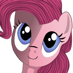 Size: 400x400 | Tagged: safe, artist:psychicpie, pinkie pie, earth pony, pony, looking at you, simple background, small resolution, smiling, solo, white background