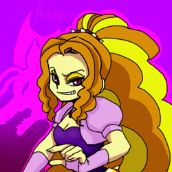 Size: 1000x1000 | Tagged: safe, artist:raika0306, adagio dazzle, siren, equestria girls, breasts, cleavage, clothes, evil grin, fingerless gloves, gloves, grin, lidded eyes, looking at you, smiling