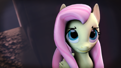 Size: 1920x1080 | Tagged: safe, artist:ferexes, fluttershy, pegasus, pony, 3d, smiling, solo, source filmmaker