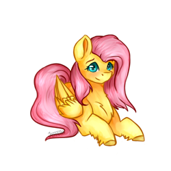 Size: 1024x1024 | Tagged: safe, artist:jazzerix, fluttershy, pegasus, pony, chest fluff, prone, simple background, smiling, solo, transparent background, unshorn fetlocks