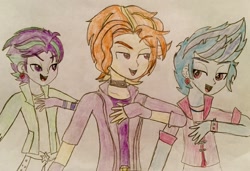 Size: 1024x701 | Tagged: safe, artist:animeshipper123, adagio dazzle, allegro amoroso, aria blaze, ouvertis grandioso, scherzo lesto, sonata dusk, equestria girls, rainbow rocks, bracelet, ear piercing, earring, equestria guys, jewelry, male, necklace, piercing, rule 63, the blindings, traditional art