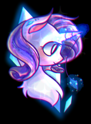 Size: 748x1015 | Tagged: safe, artist:yellowalpaca0726, rarity, pony, unicorn, black background, bust, ear piercing, earring, female, glowing horn, jewelry, magic, mare, piercing, simple background, solo, telekinesis