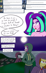 Size: 1000x1600 | Tagged: safe, artist:jake heritagu, adagio dazzle, aria blaze, sonata dusk, siren, comic:aria's archives, equestria girls, adagio dazzle gets around, clothes, comic, hoodie, moon, town