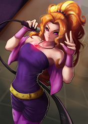 Size: 848x1200 | Tagged: safe, artist:the-park, adagio dazzle, equestria girls, amulet, armpits, beautiful, clothes, female, gem, gloves, human coloration, looking at you, microphone, singing, siren gem, solo, stage