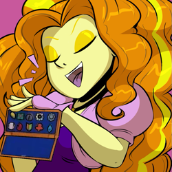 Size: 809x809 | Tagged: safe, artist:helixjack, edit, adagio dazzle, equestria girls, anime, badge, commission, eyes closed, female, gary motherfucking oak, gary oak, icon, laughing, pokémon, smiling, solo