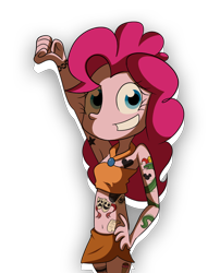 Size: 912x1128 | Tagged: safe, artist:fj-c, pinkie pie, equestria girls, armpits, belly button, clothes, grin, jewelry, looking at you, midriff, necklace, pose, simple background, skirt, smiling, solo, tattoo, transparent background