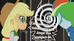 Size: 1280x718 | Tagged: artist needed, safe, derpibooru import, applejack, rainbow dash, equestria girls, female, hypnosis, hypnotized, spiral, swirly eyes