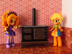 Size: 1600x1200 | Tagged: safe, artist:whatthehell!?, adagio dazzle, applejack, eqg summertime shorts, equestria girls, rainbow rocks, boots, clothes, denim skirt, doll, equestria girls minis, irl, jewelry, kitchen, photo, shoes, skirt, stove, toy, victorian