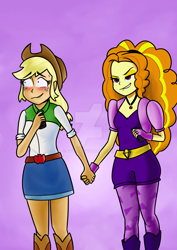 Size: 1024x1447 | Tagged: safe, artist:nvc19, adagio dazzle, applejack, equestria girls, applejack's hat, blushing, cowboy hat, dazzlejack, female, hat, lesbian, shipping