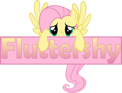 Size: 1026x778 | Tagged: safe, artist:zacatron94, fluttershy, pegasus, pony, banner, simple background, solo, text, white background