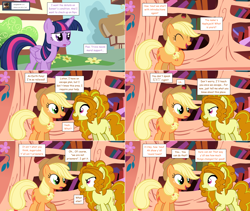 Size: 2564x2168 | Tagged: safe, artist:hakunohamikage, adagio dazzle, applejack, twilight sparkle, twilight sparkle (alicorn), alicorn, earth pony, pony, ask, ask-princesssparkle, comic, golden oaks library, high res, ponified, tumblr