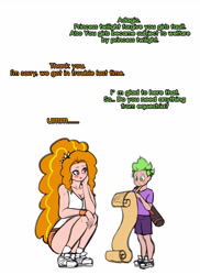 Size: 2944x4054 | Tagged: safe, artist:franschesco, adagio dazzle, spike, human, equestria girls, adagiazonga dazzle, adagiospike, amazon, breasts, converse, engrish, hooters, humanized, scroll, shoes, sneakers, spike gets all the sirens