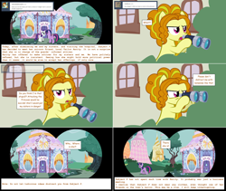 Size: 2564x2168 | Tagged: safe, artist:hakunohamikage, adagio dazzle, rarity, twilight sparkle, twilight sparkle (alicorn), alicorn, pony, unicorn, ask, ask-princesssparkle, binoculars, carousel boutique, comic, high res, ponified, tumblr