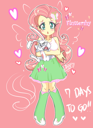 Size: 872x1200 | Tagged: safe, artist:aizy-boy, part of a series, part of a set, angel bunny, fluttershy, equestria girls, clothes, countdown, cute, heart eyes, hype, madorable, nail polish, pixiv, skirt, tanktop, wingding eyes