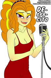 Size: 833x1262 | Tagged: safe, artist:pshyzomancer, adagio dazzle, equestria girls, blushing, breasts, cleavage, clothes, despacito, dress, female, luis fonsi, microphone, solo