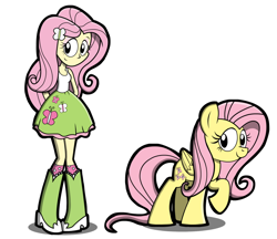 Size: 1024x885 | Tagged: safe, artist:kingtoby19, fluttershy, equestria girls, clothes, human ponidox, raised hoof, self ponidox, simple background, skirt, tanktop, transparent background