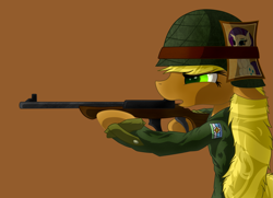 Size: 2433x1757 | Tagged: safe, artist:nekro-led, applejack, rarity, earth pony, pony, unicorn, banner, female, gun, lesbian, private applejack, rarijack, rarity photo, shipping, soldier, solo, vietnam, vietnam war, weapon