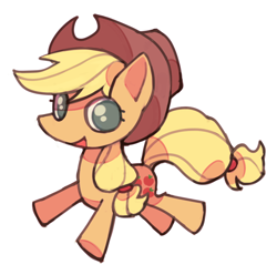 Size: 600x594 | Tagged: safe, artist:poym, applejack, earth pony, pony, happy, jumping, looking at you, open mouth, smiling, solo