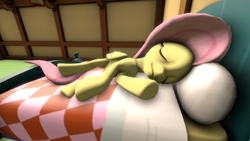 Size: 1280x720 | Tagged: safe, artist:fikran0582, artist:laptosic, fluttershy, pegasus, pony, 3d, relaxing, sleeping, source filmmaker