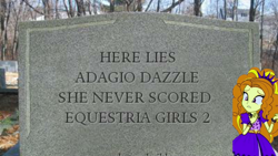 Size: 1070x602 | Tagged: safe, adagio dazzle, equestria girls, rainbow rocks, beavis and butthead, gravestone, he never scored, implied death, parody