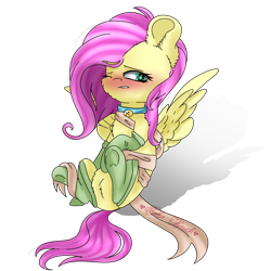 Size: 2048x2048 | Tagged: safe, artist:colorbrush, fluttershy, pegasus, pony, bell, bell collar, blushing, clothes, collar, heart eyes, lip bite, ribbon, simple background, socks, solo, transparent background, wingding eyes