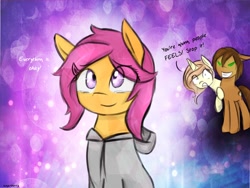 Size: 1024x768 | Tagged: safe, scootaloo, pony, comic:ask motherly scootaloo, ask pregnant scootaloo, mother, motherly scootaloo, sweatshirt