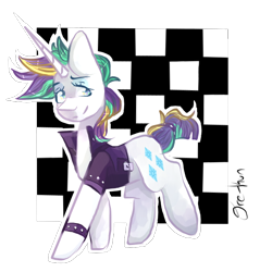 Size: 650x650 | Tagged: safe, artist:oreothegreat, rarity, pony, unicorn, it isn't the mane thing about you, alternate hairstyle, clothes, female, long horn, mare, punk, raripunk, solo