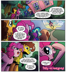 Size: 1048x1137 | Tagged: safe, artist:agnesgarbowska, idw, cheese sandwich, pinkie pie, earth pony, pegasus, pony, spoiler:comic, spoiler:comicff34, aurora muffin, baba yaga, comic, female, filly, housey, java bolt, male, mare, official comic, pumpkin twizzle, stallion, wisdom