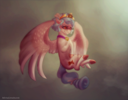 Size: 2265x1765 | Tagged: safe, artist:mirtalimeburst, cozy glow, pegasus, pony, school raze, abstract background, colored hooves, crown, evil grin, flying, grin, jewelry, pure concentrated unfiltered evil of the utmost potency, pure unfiltered evil, red eyes, regalia, signature, smiling, solo, spread wings, wings