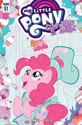 Size: 864x1311 | Tagged: safe, artist:agnesgarbowska, idw, pinkie pie, earth pony, pony, spoiler:comic, spoiler:comic51, apron, chef's hat, clothes, cover, cupcake, food, hat, solo